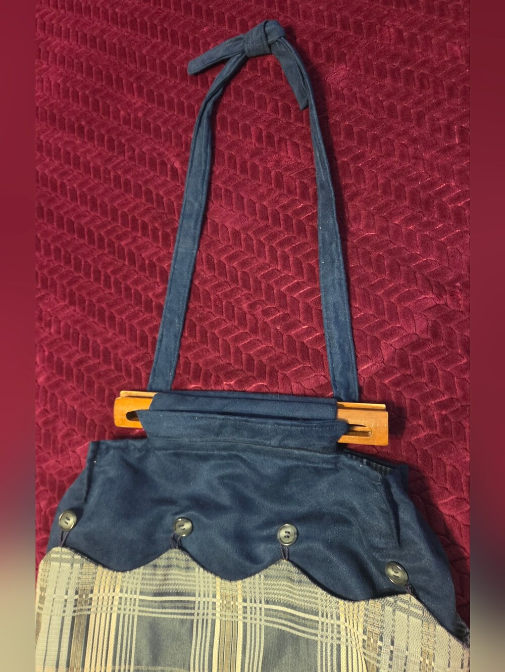 Vtg *Longaberger Navy Plaid Canvas Hand Or Shoulder Bag - Picture 5 of 9